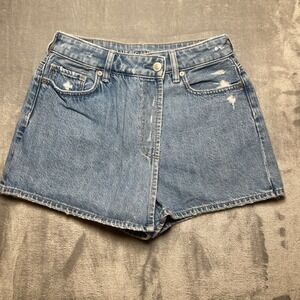 American Eagle Outfitters Distressed Denim A-Line Shorts Women Size 2 Blue